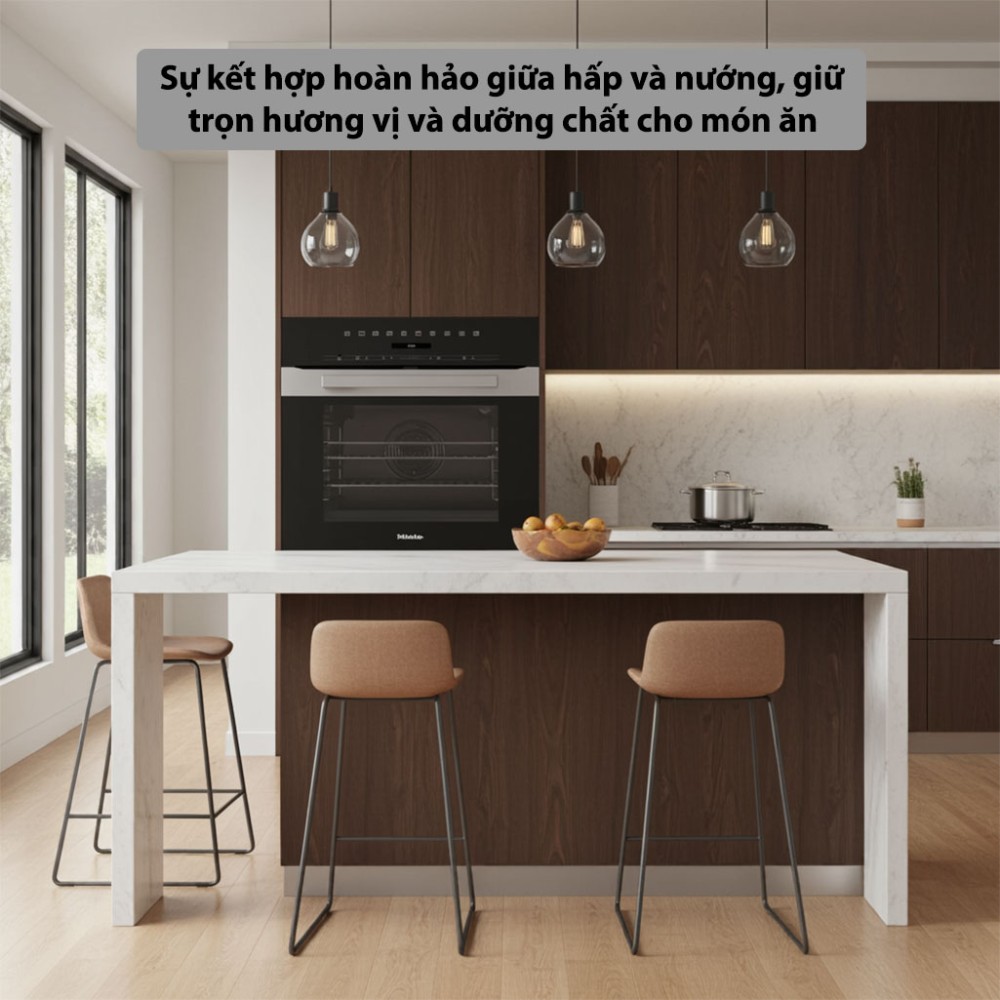 Lò nướng kèm hấp Miele DGC-7250 thiết kế kết hợp nướng và hấp giúp món ăn thơm ngon trọn vị
