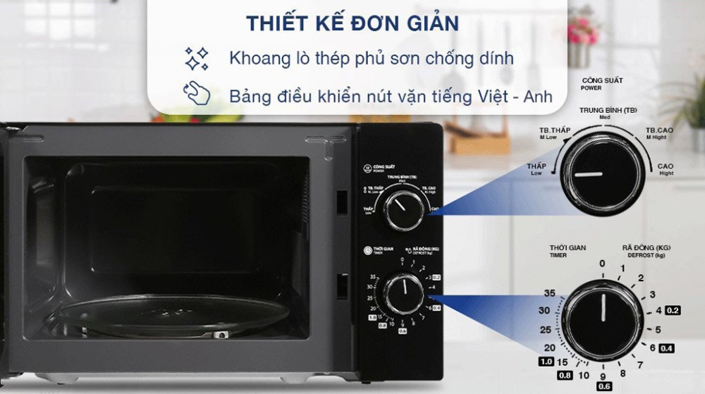 Dễ dàng điều khiển với 2 núm xoay cơ học