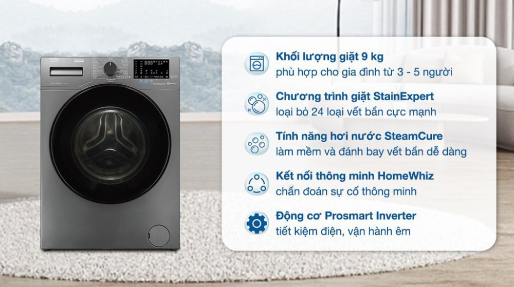 Tính năng nổi bật của máy giặt Beko inverter 9 kg WCV9648XSTM 