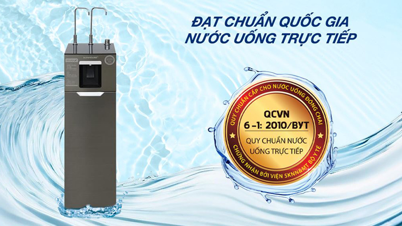 Nước sau lọc đạt chuẩn nước uống trực tiếp theo QCVN 6-1: 2010/BYT.