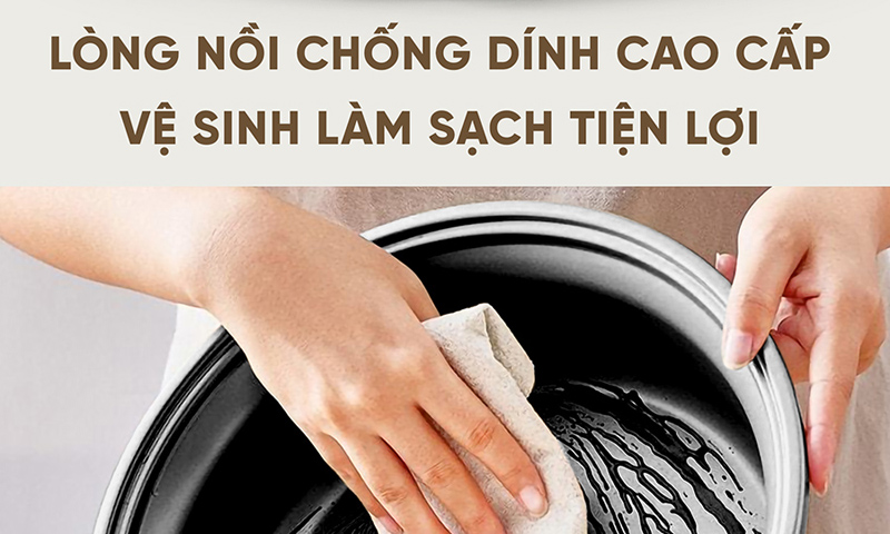 Lòng nồi bằng hợp kim nhôm phủ chống dính cao cấp, hạn chế cơm bị bám dính