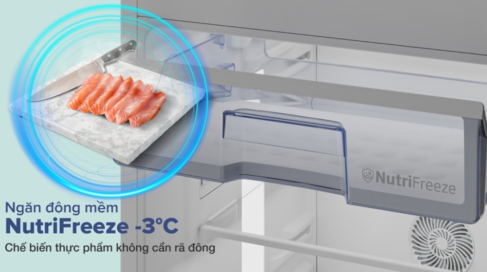Ngăn đông mềm NutriFreeze với nhiệt độ -3°C, bảo quản thực phẩm tươi ngon không cần rã đông