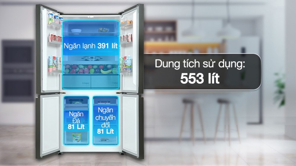 Dung tích 553 lít, tủ lạnh này phù hợp cho gia đình từ 5 - 7 thành viên.