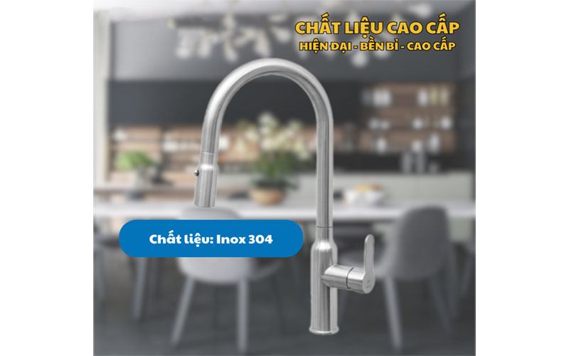 Chất liệu của Vòi nóng lạnh dây rút inox Malloca K046-SS