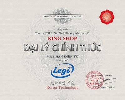 Chứng nhận đại lý phân phối chính thức sản phẩm của Legi