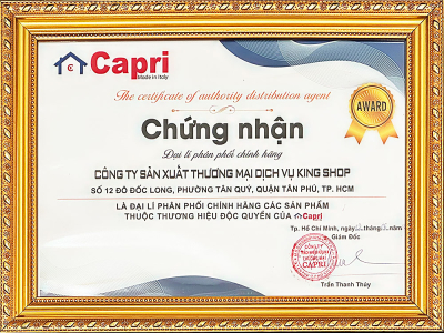 Chứng nhận King Shop là đại lý ủy quyền chính thức phân phối sản phẩm Capri