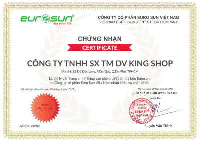 Chứng nhận King Shop là đại lý ủy quyền chính thức phân phối sản phẩm Eurosun