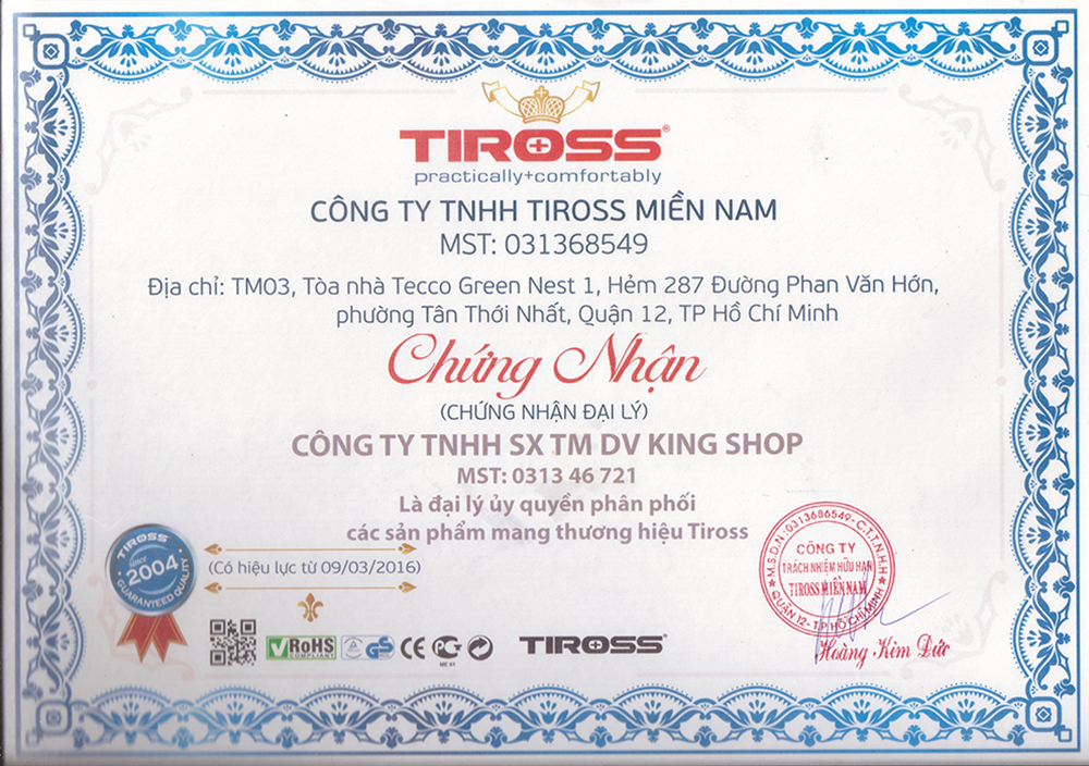 Chứng nhận King Shop phân phối thương hiệu Tiross