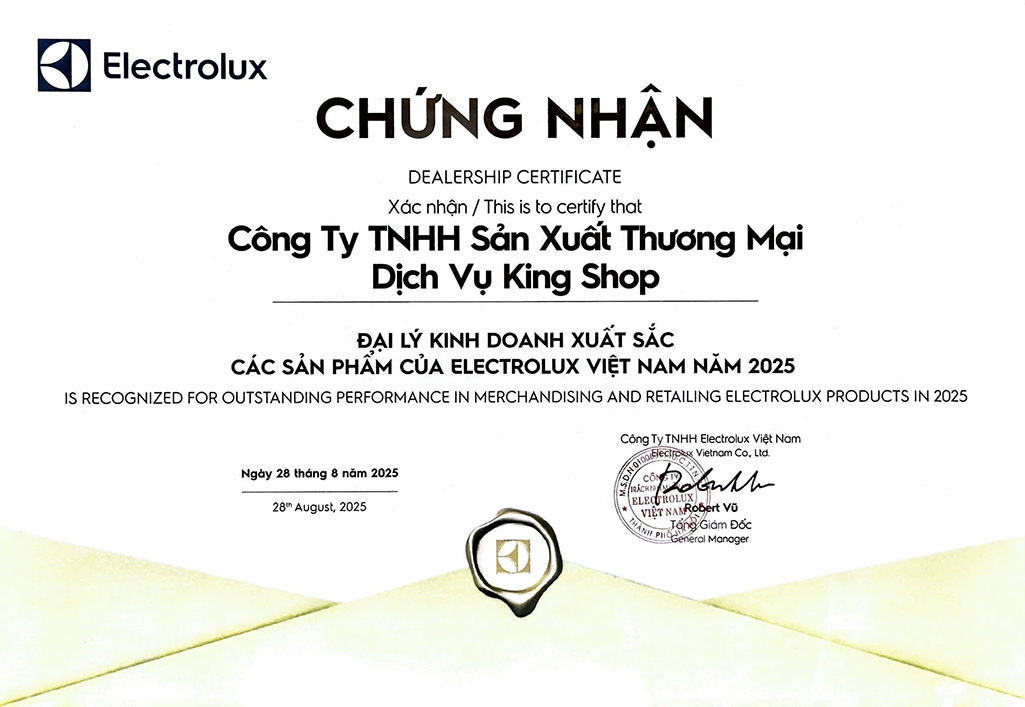 Chứng nhận đại lý kinh doanh xuất sắc Electrolux năm 2025