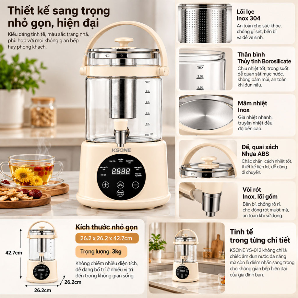 Ấm đun nước đa năng KSONE YS-012 - Hàng chính hãng