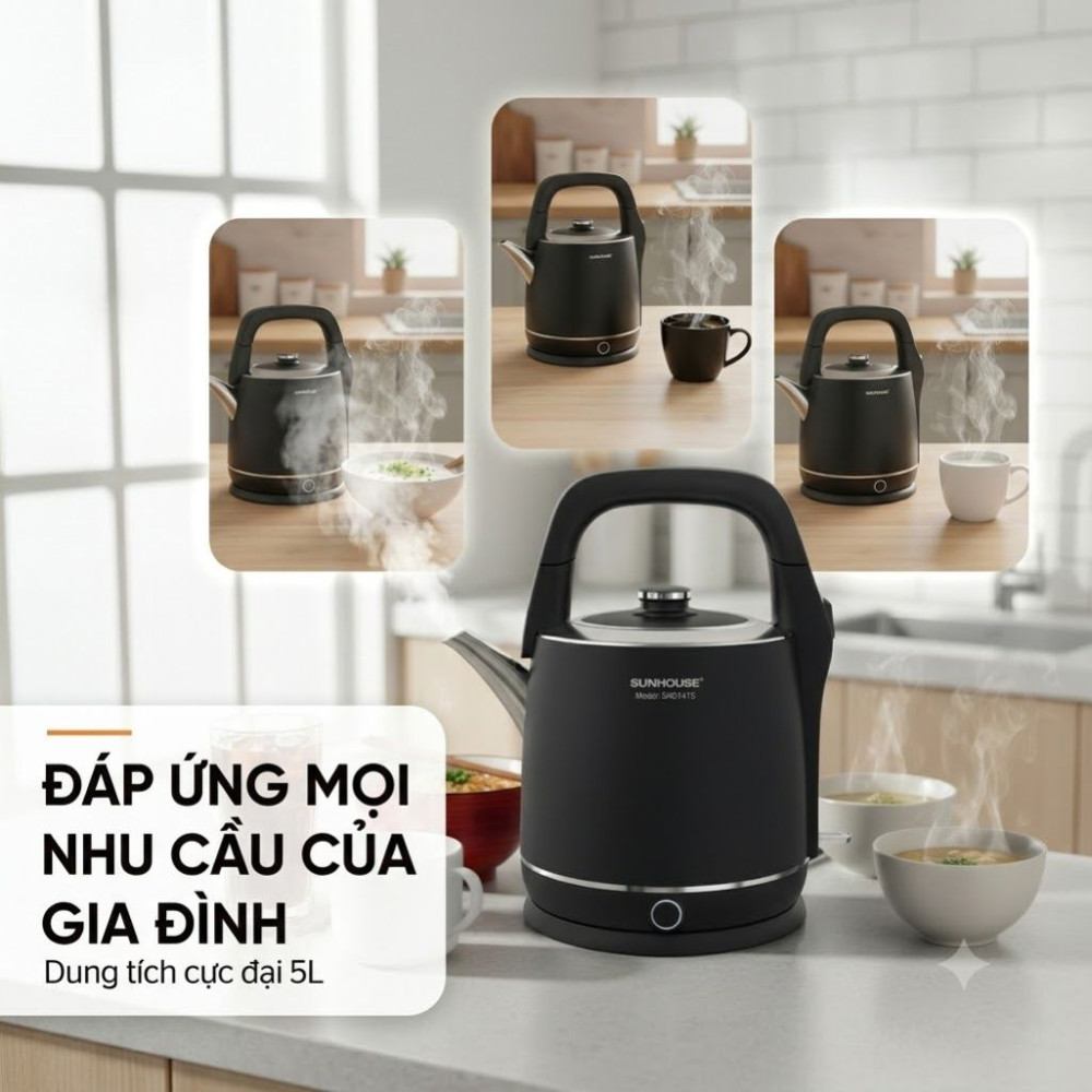 Ấm siêu tốc inox 2 lớp 5L Sunhouse SHD1415  - Hàng chính hãng