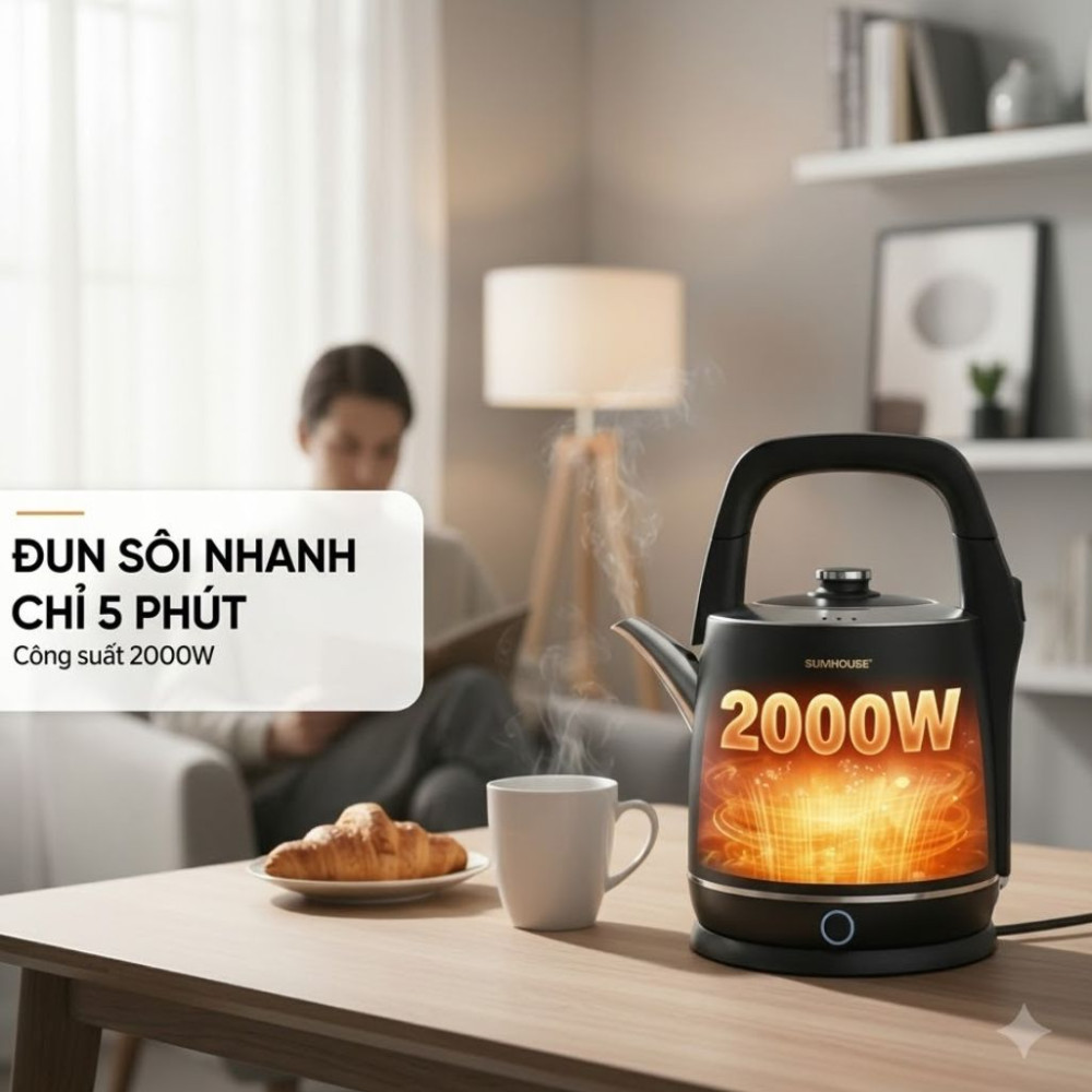 Ấm siêu tốc inox 2 lớp 5L Sunhouse SHD1415  - Hàng chính hãng