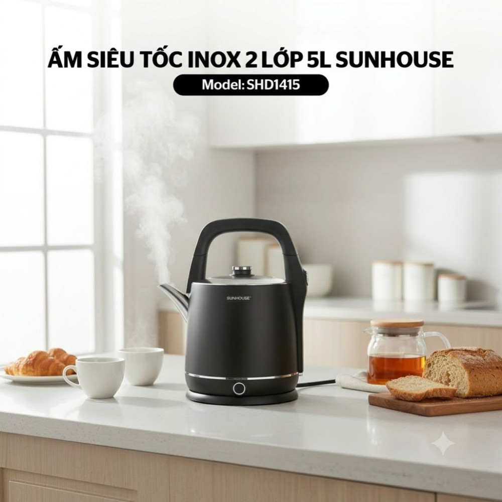 Ấm siêu tốc inox 2 lớp 5L Sunhouse SHD1415  - Hàng chính hãng