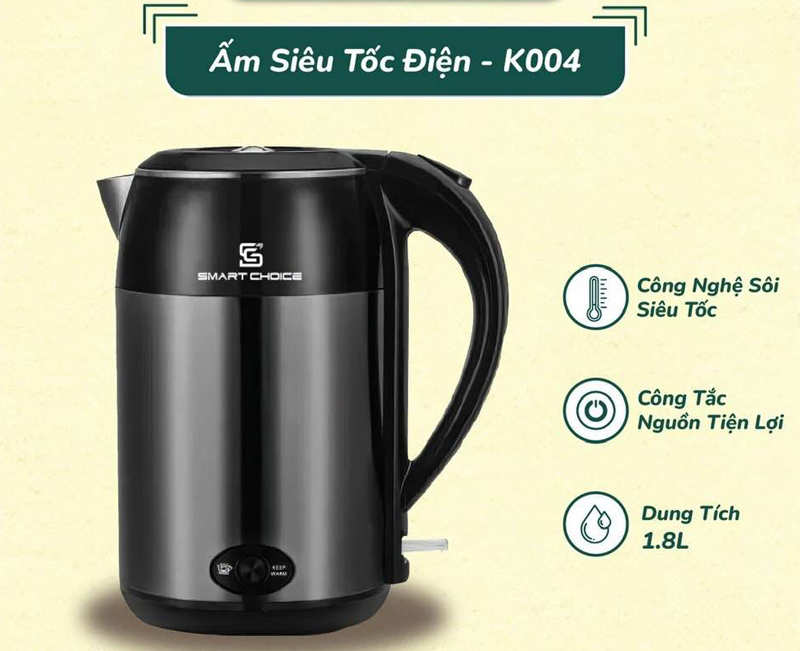 Ấm đun siêu tốc Smart Choice SCG-K004 mang đến sự tiện lợi và nhanh chóng