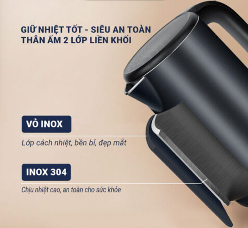 Ấm được làm từ inox cao cấp, an toàn và bền bỉ với thời gian