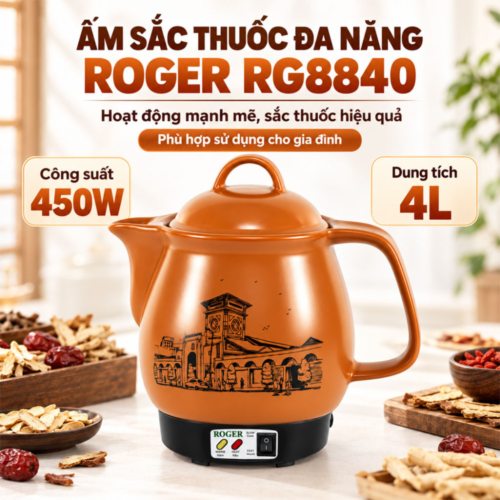 Ấm sắc thuốc đa năng Roger RG8840 - Hàng chính hãng