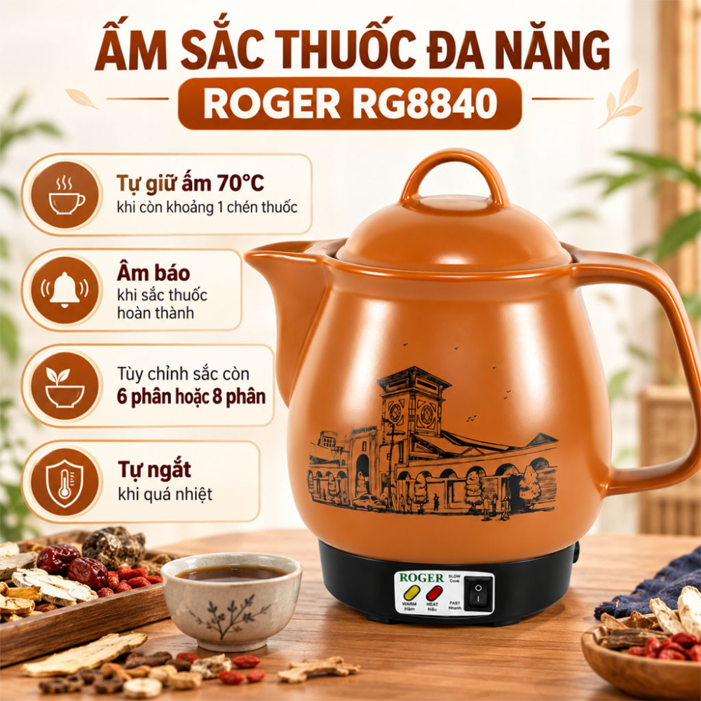 Ấm sắc thuốc đa năng Roger RG8840 - Hàng chính hãng