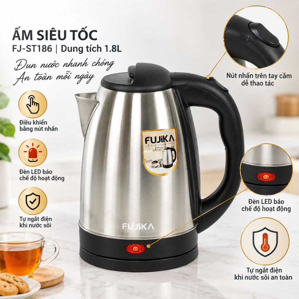 Ấm siêu tốc Fujika FJ-ST186 1.8L - Hàng chính hãng