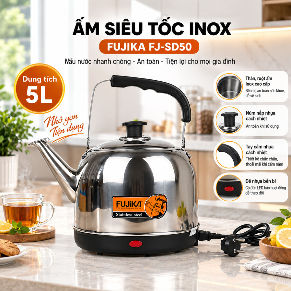 Ấm siêu tốc inox 5L Fujika FJ-SD50 - Hàng chính hãng