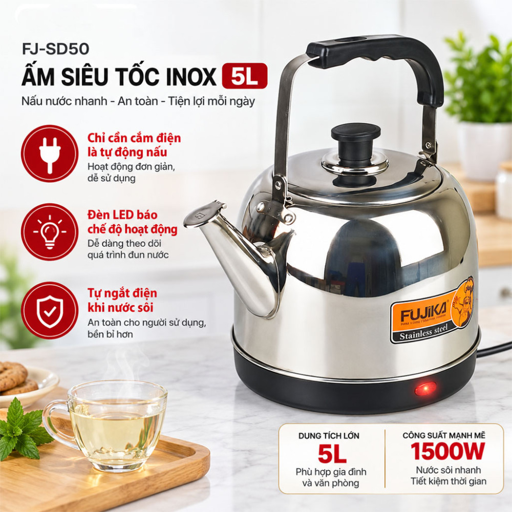 Ấm siêu tốc inox 5L Fujika FJ-SD50 - Hàng chính hãng