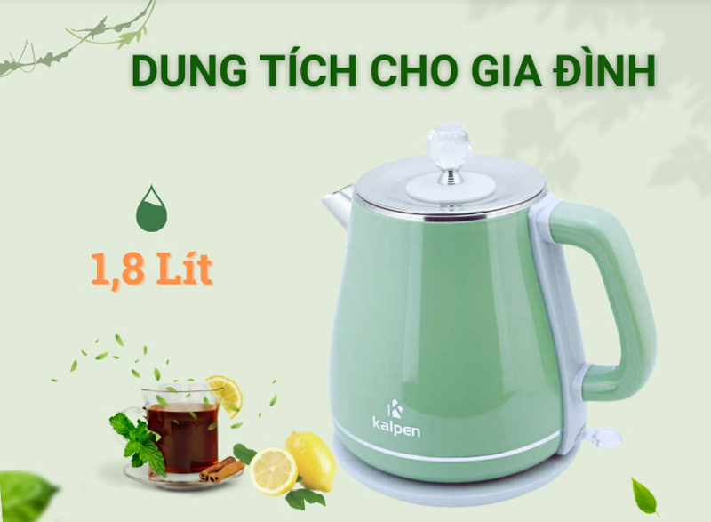 Dung tích 1.8L đáp ứng nhu cầu sử dụng của cả gia đình để pha cà phê, pha mì,