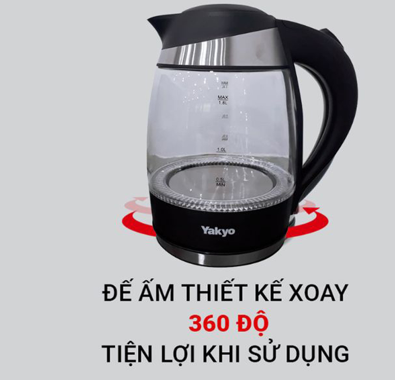 Đế tiếp điện có thể xoay 360 độ, thuận tiện cho việc di chuyển ấm