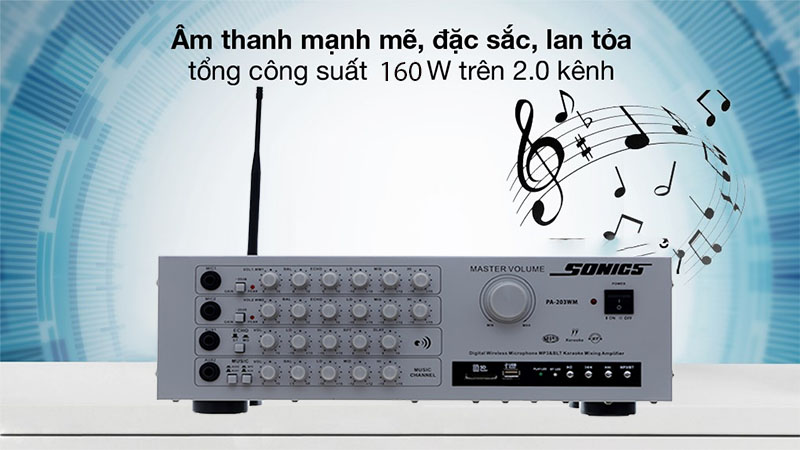 Công suất của Amply karaoke Arirang Sonics PA-203WM