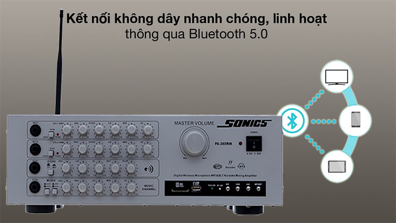 Kết nối Bluetooth của Amply karaoke Arirang Sonics PA-203WM