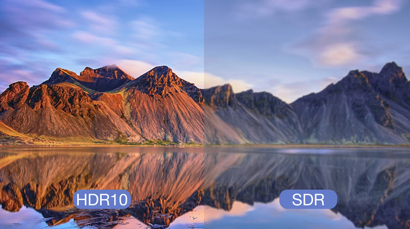 Độ phân giải HD và công nghệ HDR10 tăng cường độ tương phản, hình ảnh chi tiết, sắc nét
