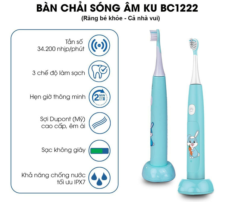 Bàn chải điện đánh răng sóng âm cho bé Kuchen BC1222 - Hàng chính hãng