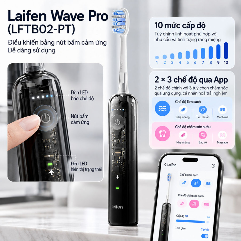 Bàn chải điện Laifen Wave Pro (LFTB02-PT) - Hàng chính hãng