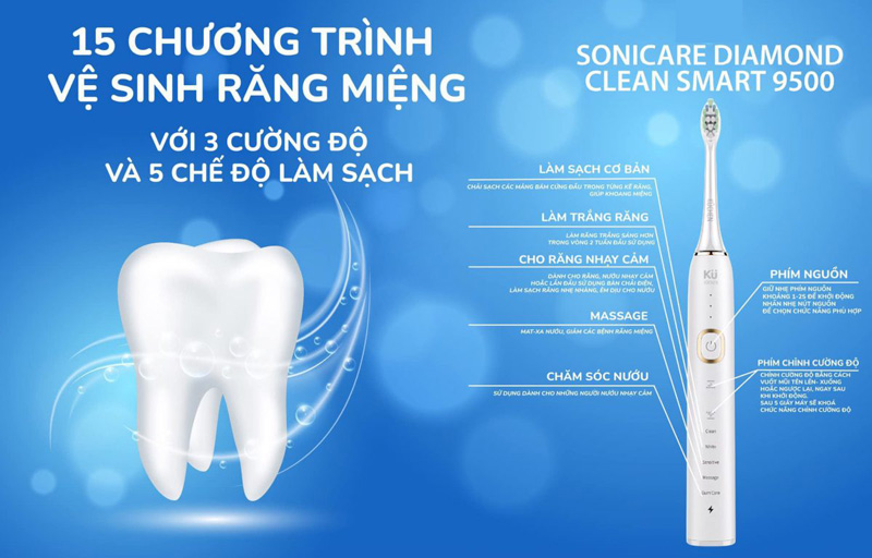 Bàn chải đánh răng điện Kuchen CLEAN 9500 - Hàng chính hãng