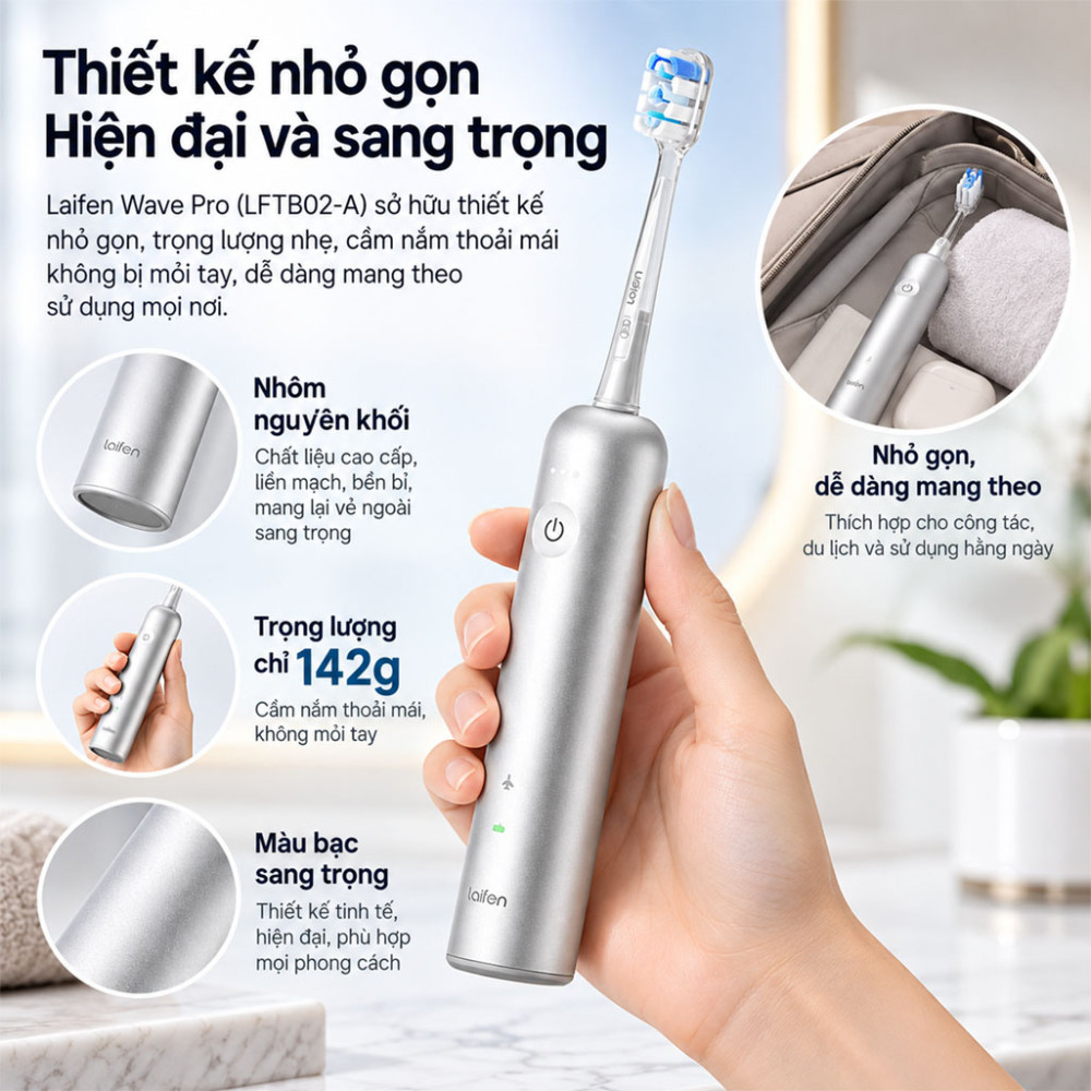 Bàn chải điện thân nhôm Laifen Wave Pro (LFTB02-A) - Hàng chính hãng