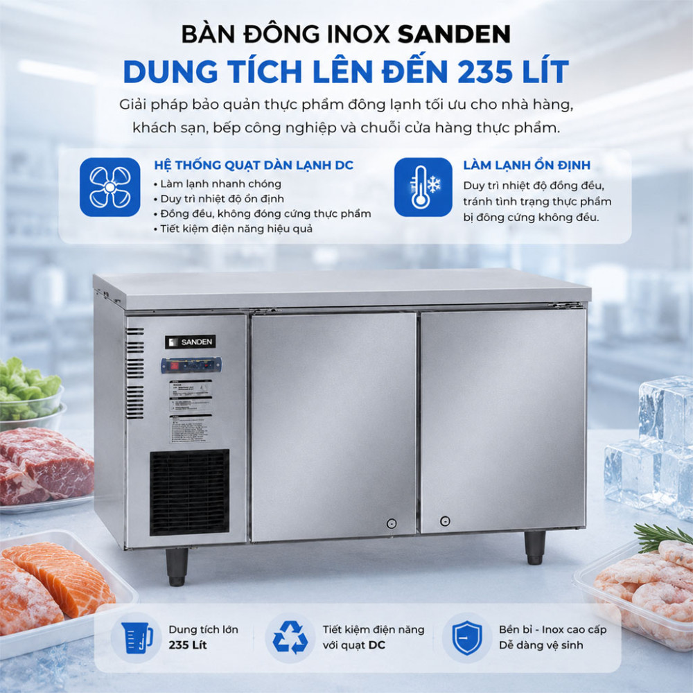 Bàn đông Inox Sanden SCF-1263 235 Lít - Hàng chính hãng