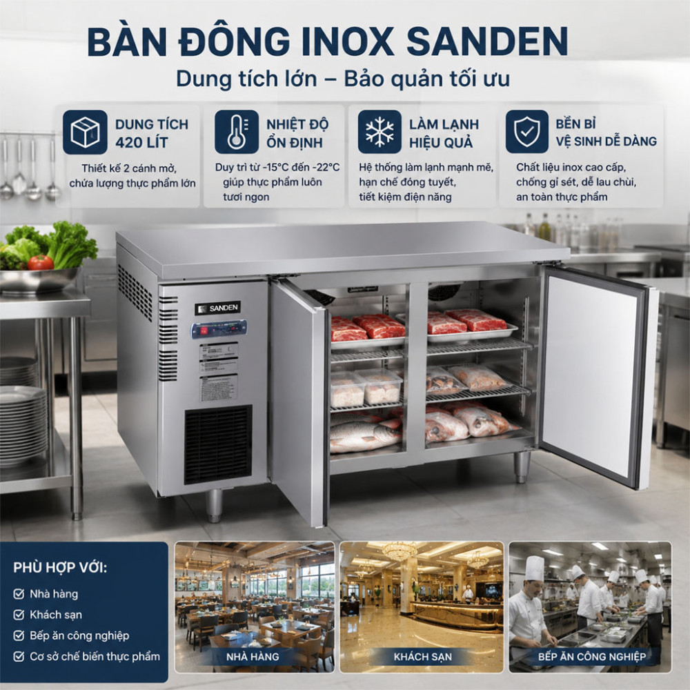 Bàn đông Inox Sanden SCF-1503 420 Lít - Hàng chính hãng