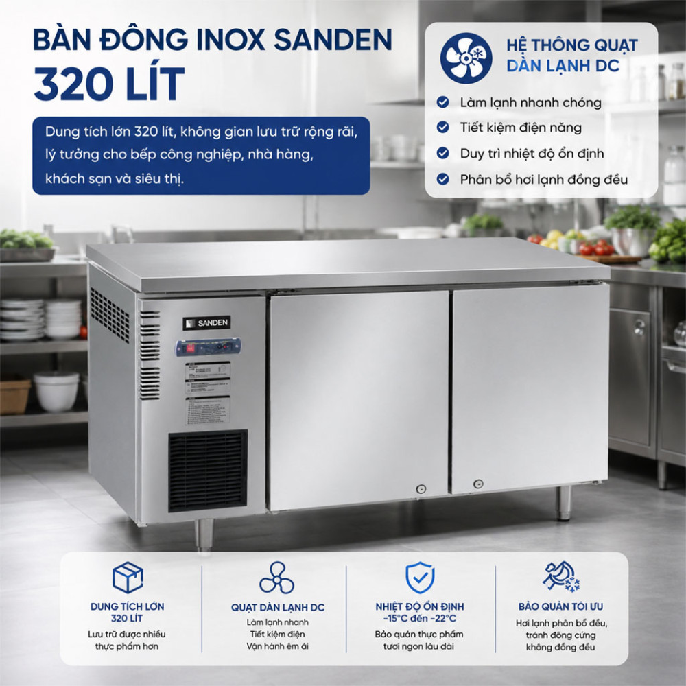 Bàn đông Inox Sanden SCF-1563 320 Lít - Hàng chính hãng