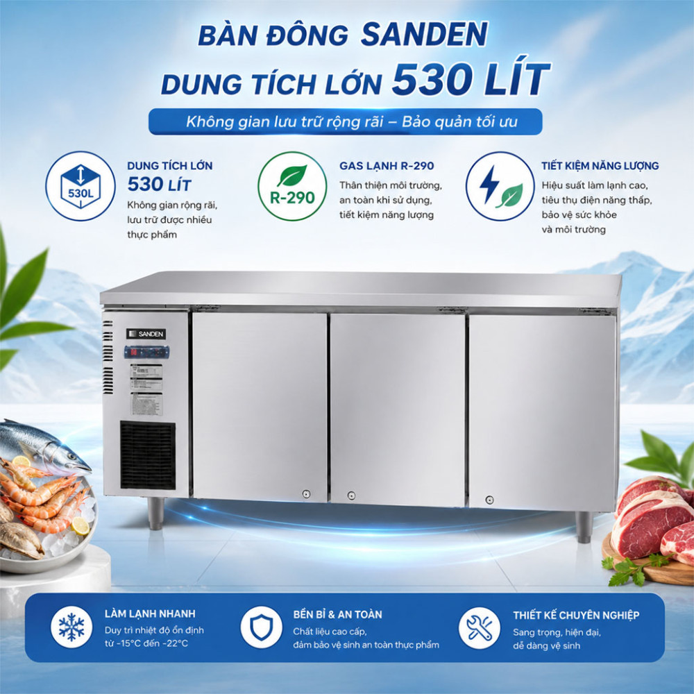 Bàn đông Inox Sanden SCF-1803 530 Lít - Hàng chính hãng