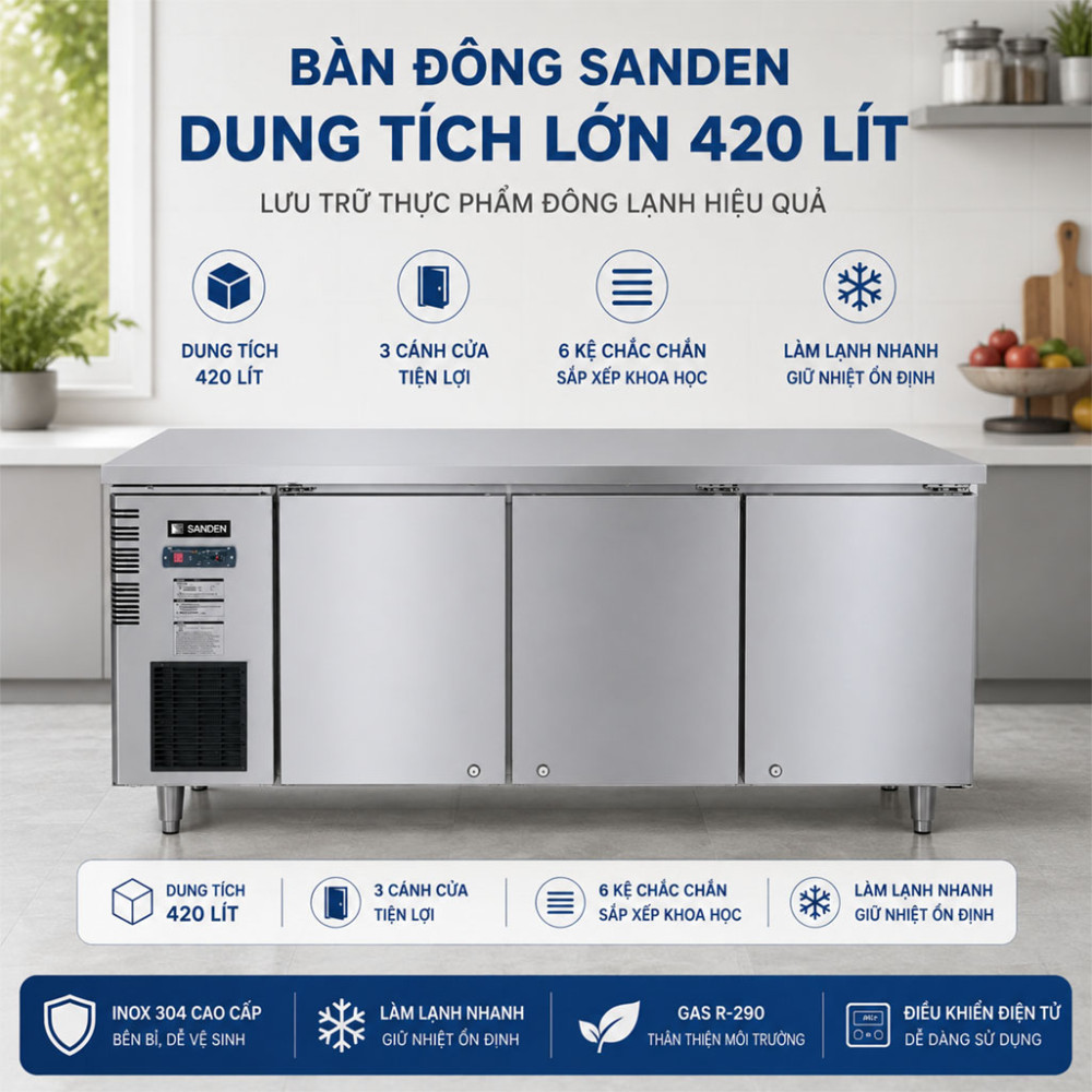 Bàn đông inox Sanden SCF-1863 420 Lít - Hàng chính hãng