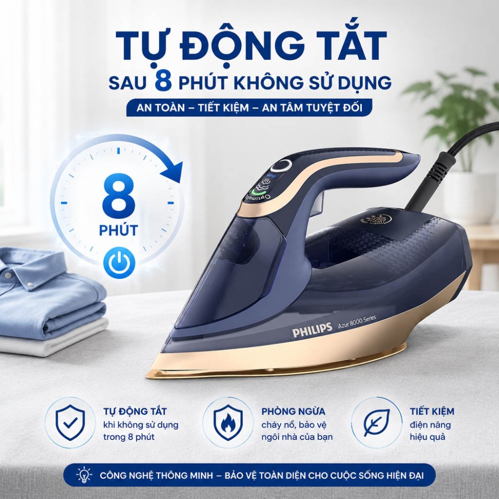 Bàn là hơi nước Philips Azur 8000 DST8050/20 3000W - Hàng chính hãng