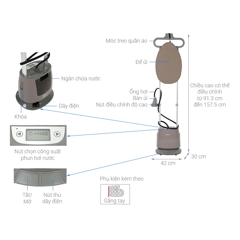 Tổng quan bàn ủi hơi nước đứng Kangaroo KG75B11