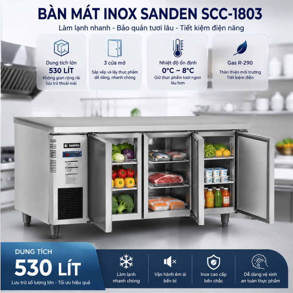 Bàn mát Inox Sanden SCC-1803 530L - Hàng chính hãng