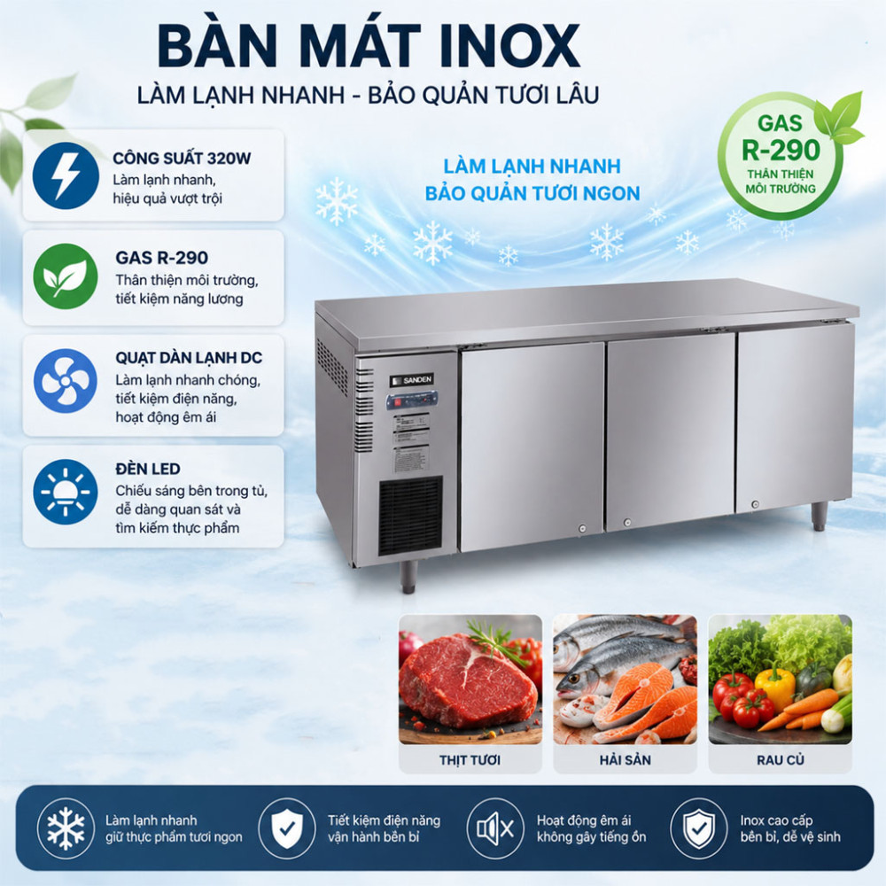 Bàn mát Inox Sanden SCC-1803 530L - Hàng chính hãng