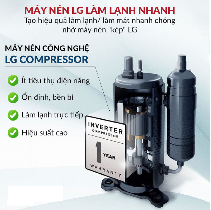 Máy nén LG làm lạnh mạnh mẽ, kiểm soát nhiệt độ ổn định