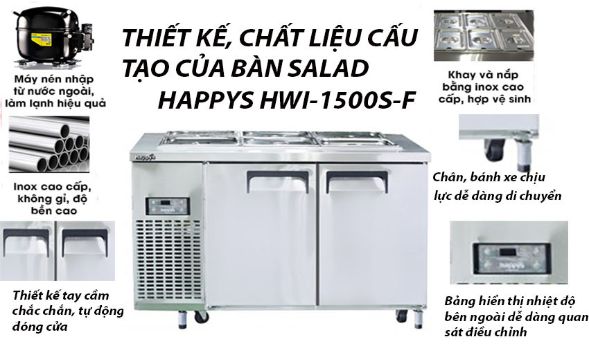 Cấu tạo của Bàn mát salad công nghiệp 2 cánh gián tiếp Happys HWI-1500S-F