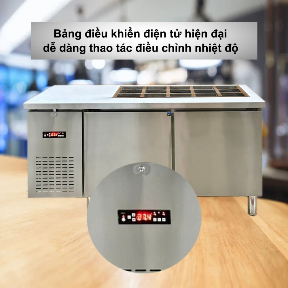 Bàn salad 1.5m Lightcool BL-1500 294L thiết kế bảng điều khiển điện tử hiện đại