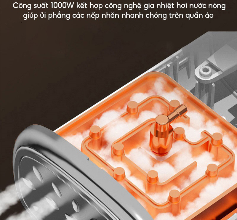 Công suất 1000W giúp làm nóng nhanh trong 15 giây, ủi phẳng quần áo nhanh chóng