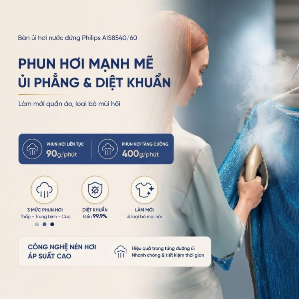 Bàn ủi hơi nước đứng Philips AIS8540/60 - Hàng chính hãng