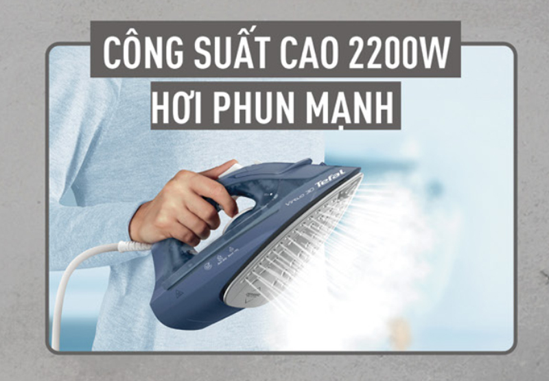 Công suất mạnh mẽ, cho ra hơi phun 30 g/phút giúp ủi các nếp nhăn hiệu quả