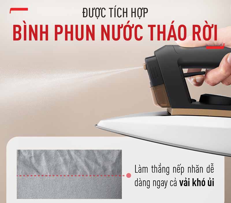 Tích hợp bình xịt nước giúp ủi quần áo được thẳng hơn