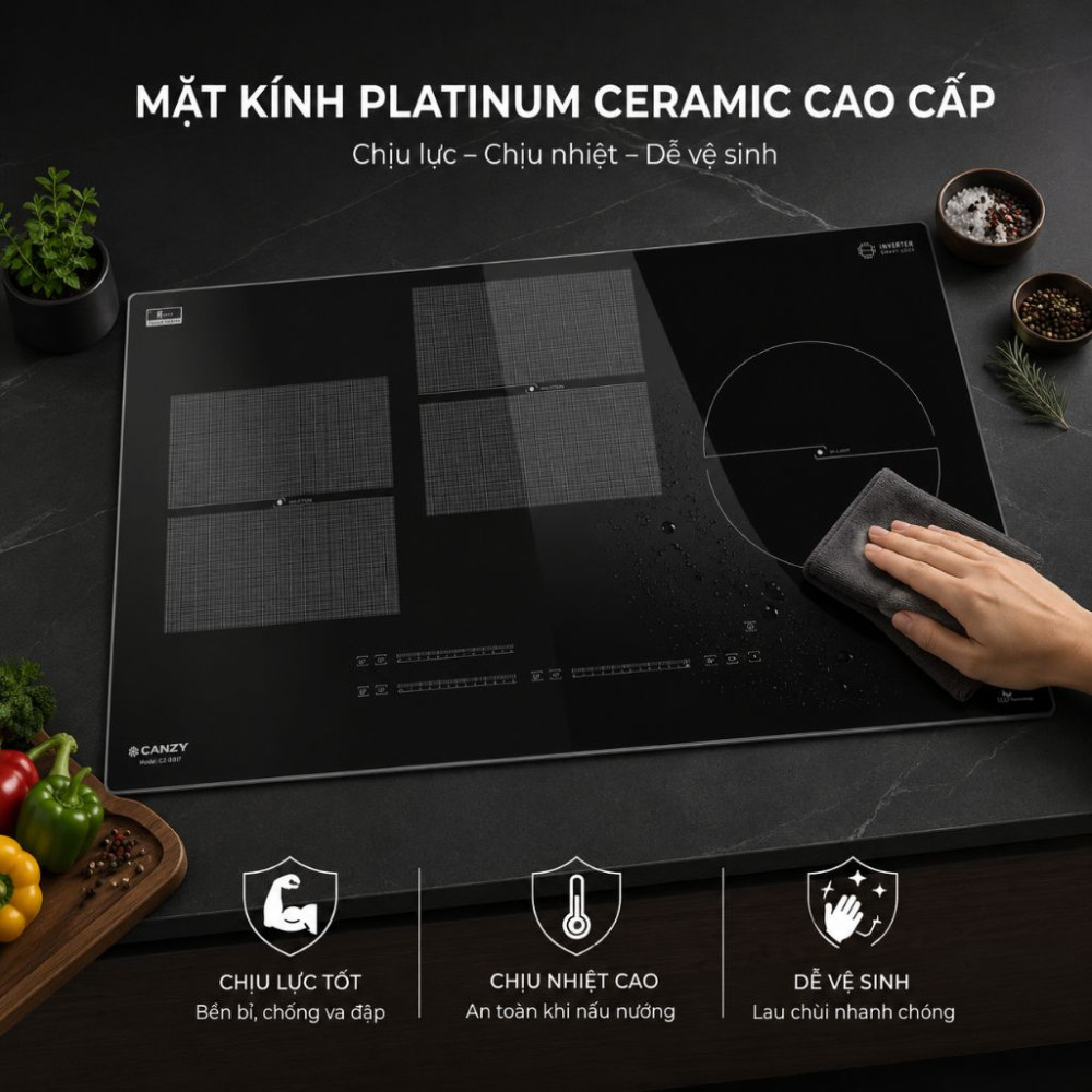 Bếp 3 hồng ngoại điện từ Canzy CZ 032T - Hàng chính hãng